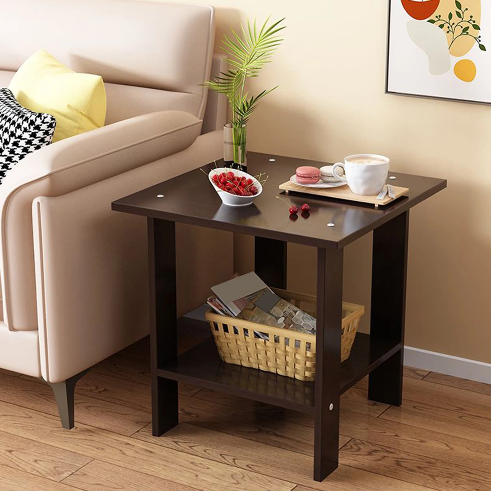 Simple Bedside Table Wooden Double Layers Solid Wood Nightstands Night Table For Table Sofa Side Table Home Furniture