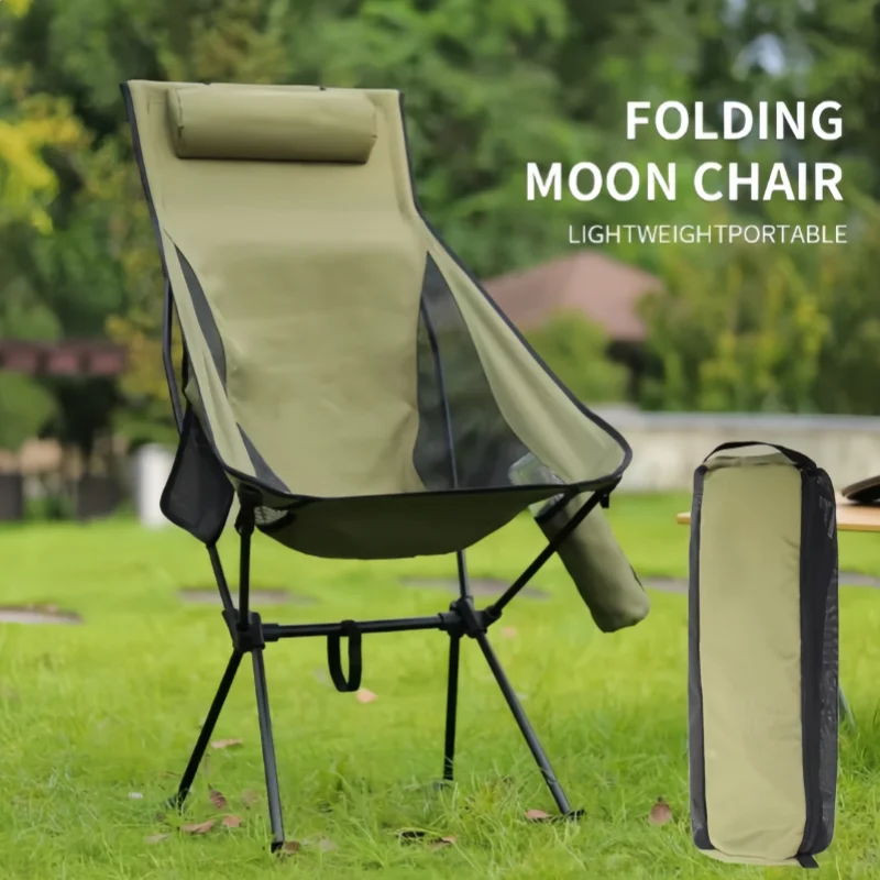 Portable Folding Moon Chair Outdoor Camping Aluminum Alloy Fishing Chair Beach Picnic Cup Bag Ultralight Folding Travel Chair