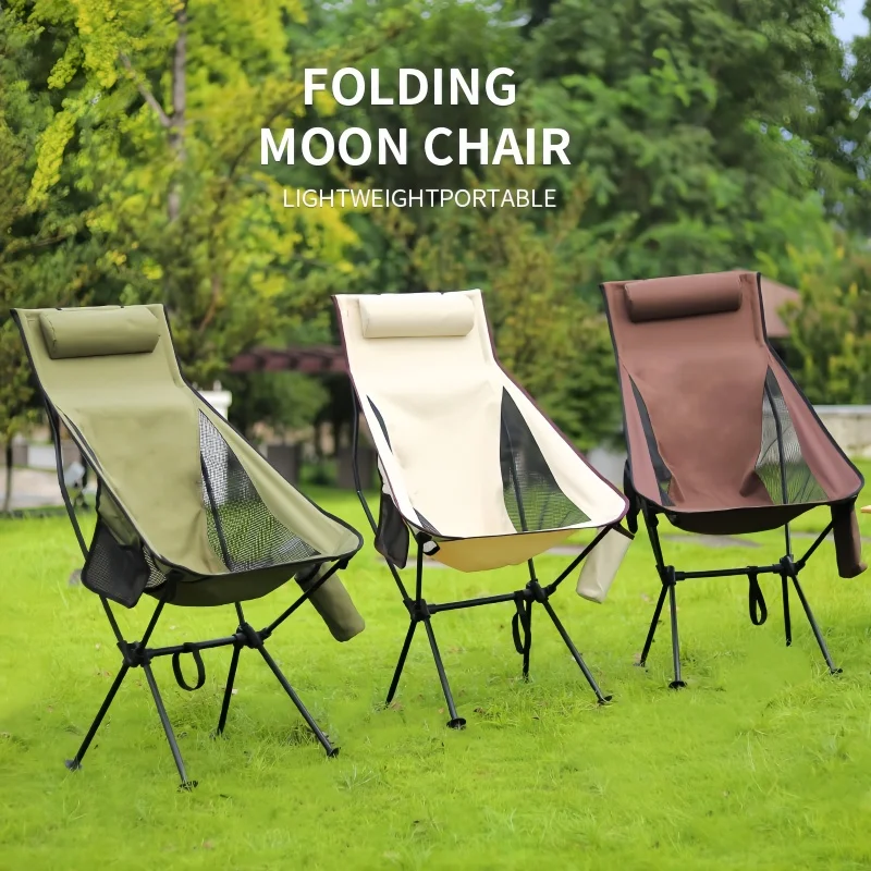 Portable Folding Moon Chair Outdoor Camping Aluminum Alloy Fishing Chair Beach Picnic Cup Bag Ultralight Folding Travel Chair