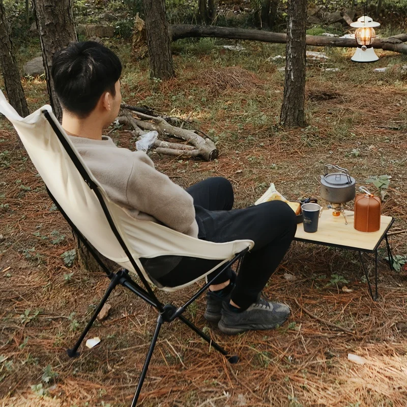 Portable Folding Moon Chair Outdoor Camping Aluminum Alloy Fishing Chair Beach Picnic Cup Bag Ultralight Folding Travel Chair