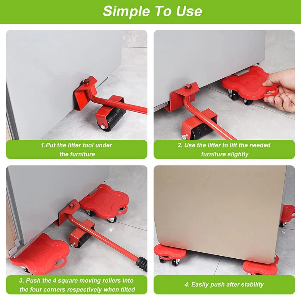 5/13 Pcs Heavy Duty Furniture Mover Set Furniture Mover Tool Transport Lifter Heavy Stuffs Moving Wheel Roller Bar Hand Tools