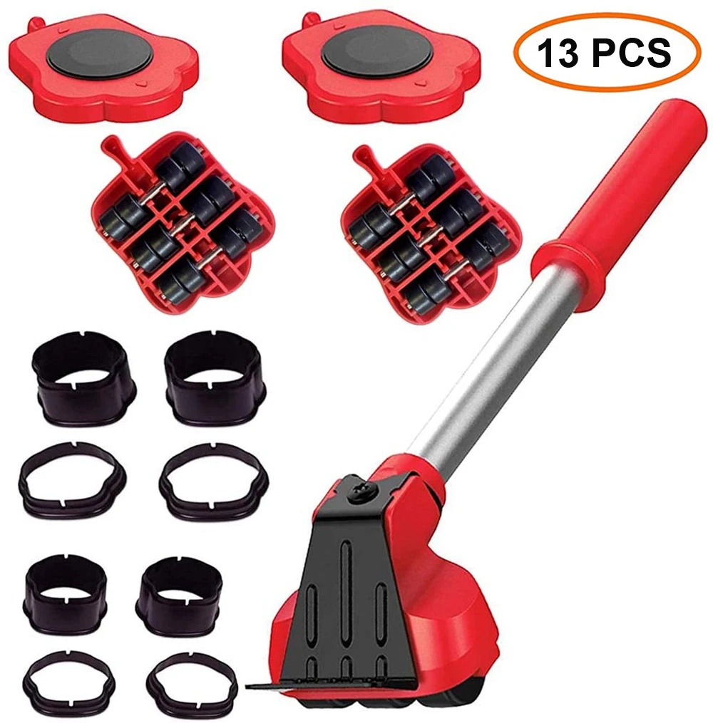 5/13 Pcs Heavy Duty Furniture Mover Set Furniture Mover Tool Transport Lifter Heavy Stuffs Moving Wheel Roller Bar Hand Tools