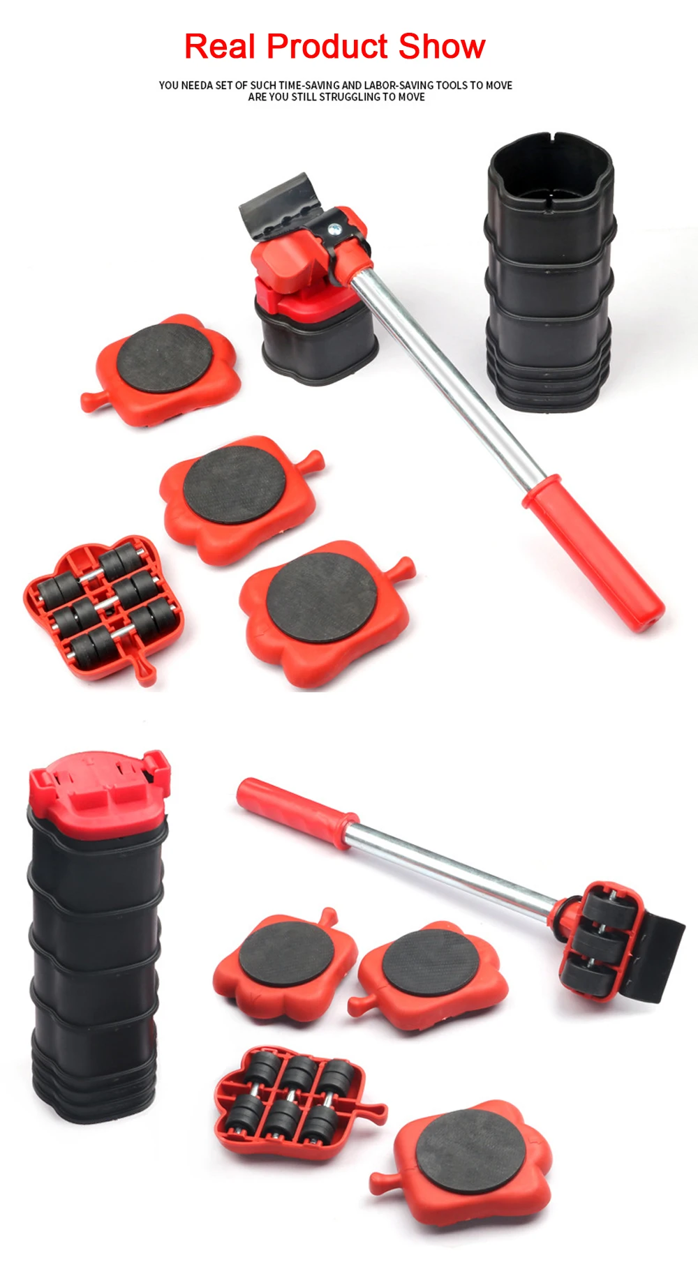 5/13 Pcs Heavy Duty Furniture Mover Set Furniture Mover Tool Transport Lifter Heavy Stuffs Moving Wheel Roller Bar Hand Tools