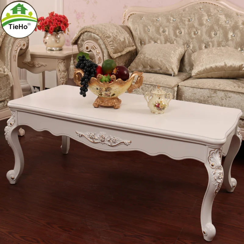 TieHo European Style Living Room Coffee Table Wood Rectangle Ivory White Center Table Modern Small Apartment Home Furniture