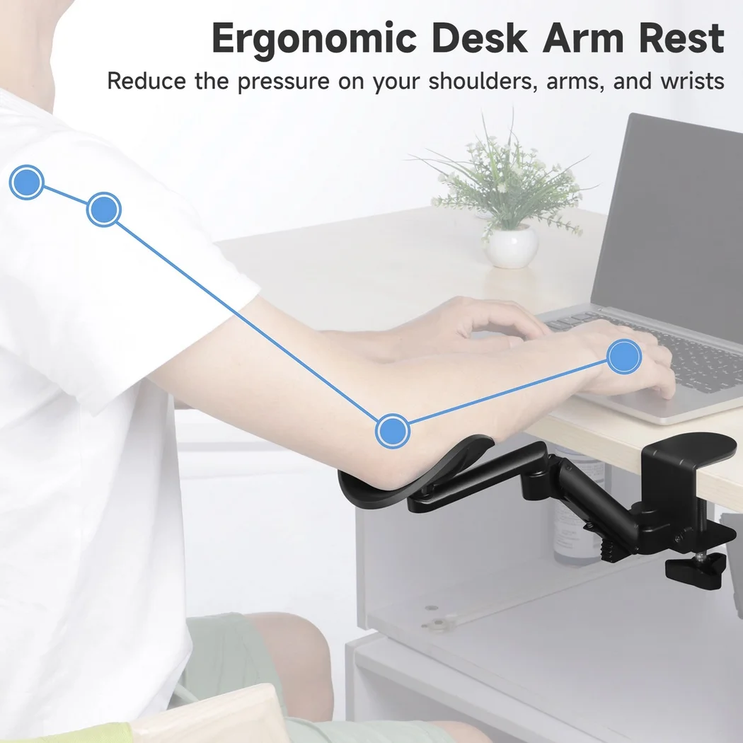 Adjustable Desk Armrest Ergonomic Elbow Rest Holder Clamp-on Arm Support Computer Table Elbow Support Table Extension Platform