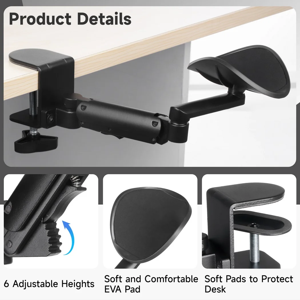 Adjustable Desk Armrest Ergonomic Elbow Rest Holder Clamp-on Arm Support Computer Table Elbow Support Table Extension Platform