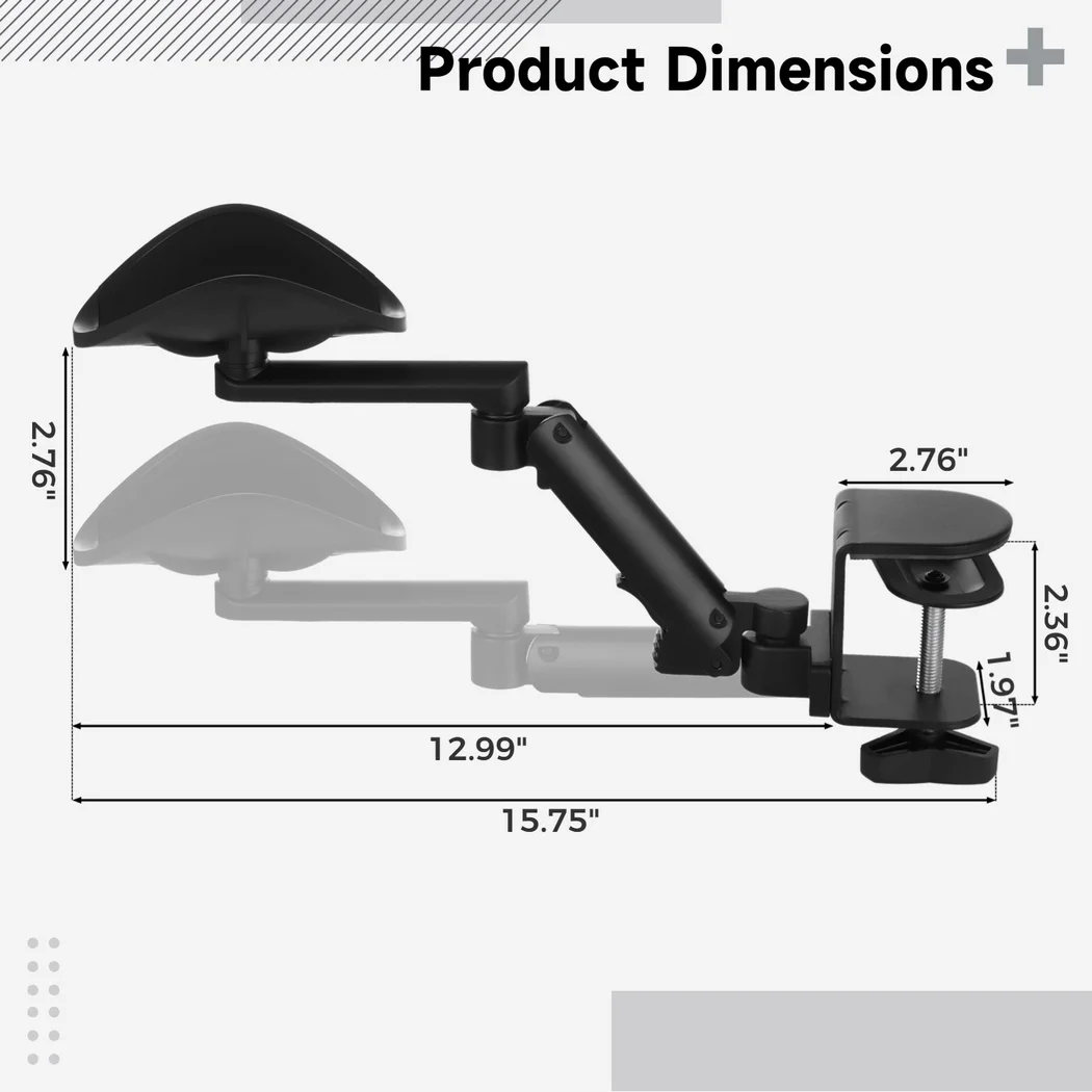 Adjustable Desk Armrest Ergonomic Elbow Rest Holder Clamp-on Arm Support Computer Table Elbow Support Table Extension Platform