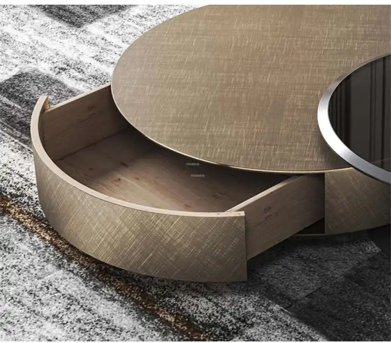 Designer Stainless Steel Coffee Tables European Luxury Round Tea Table Living Room Furniture Italian Tempered Glass Side Table