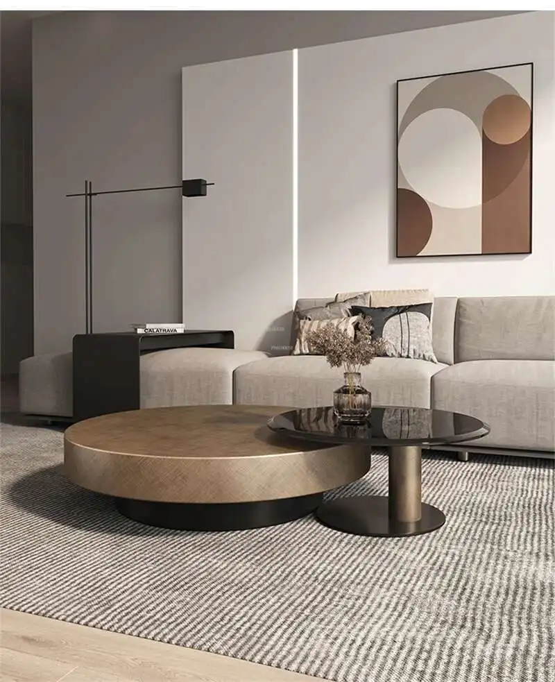 Designer Stainless Steel Coffee Tables European Luxury Round Tea Table Living Room Furniture Italian Tempered Glass Side Table
