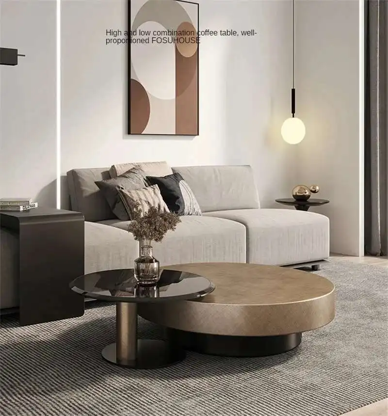 Designer Stainless Steel Coffee Tables European Luxury Round Tea Table Living Room Furniture Italian Tempered Glass Side Table