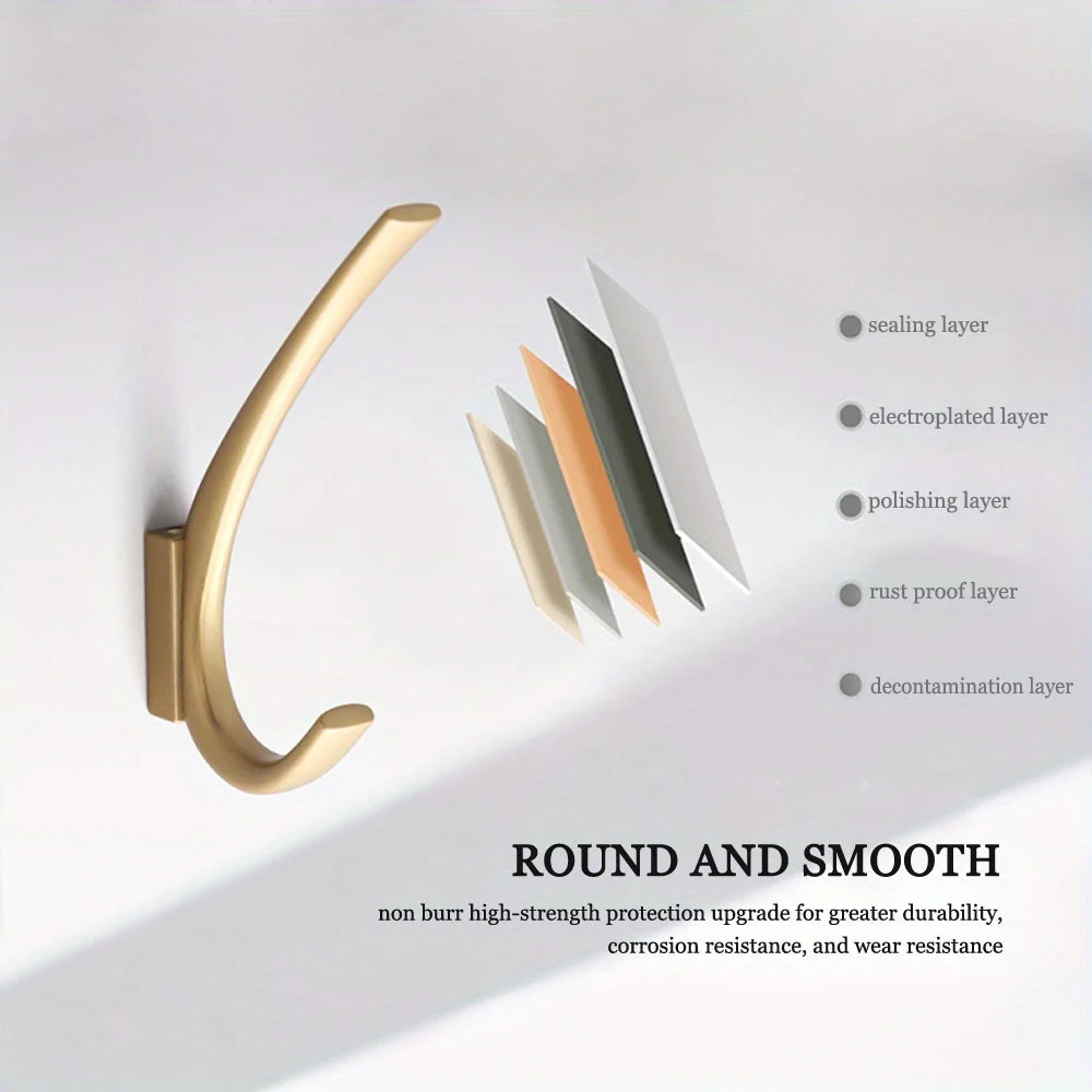Heavy-Duty Metal Coat Hooks - 1pc, Golden or Matte Black Finish, Wall Mounted for Bedroom & Bathroom Storage