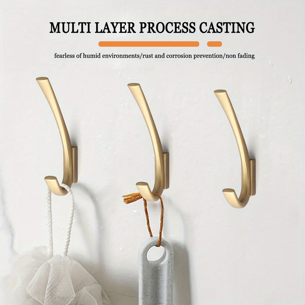 Heavy-Duty Metal Coat Hooks - 1pc, Golden or Matte Black Finish, Wall Mounted for Bedroom & Bathroom Storage