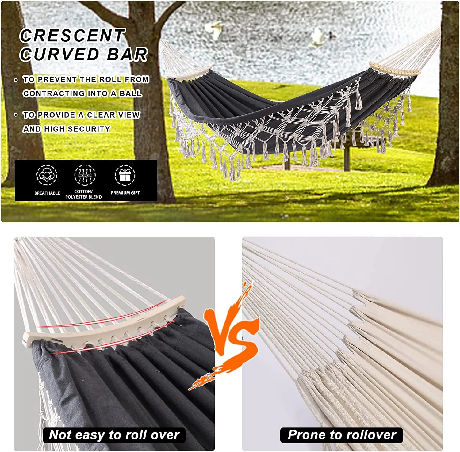 Hammock Hammock Outdoor Swing Anti-Rollover Indoor Home Outdoor Camping Dormitory Adult Double Canvas White Hammock