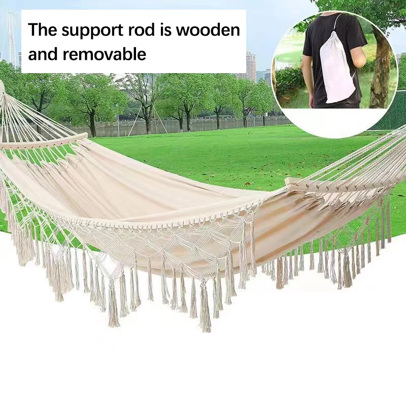 Hammock Hammock Outdoor Swing Anti-Rollover Indoor Home Outdoor Camping Dormitory Adult Double Canvas White Hammock