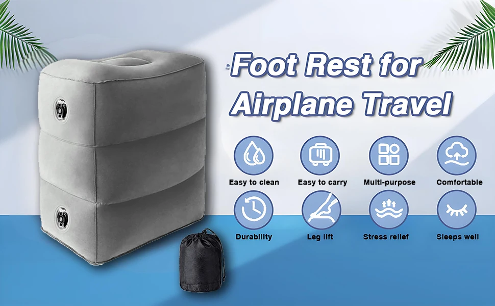 Inflatable Sleeping Foot Rest Pillow for Air Travel, PVC Adjustable 3-Layer Flight Footstool Cushion for Car Office