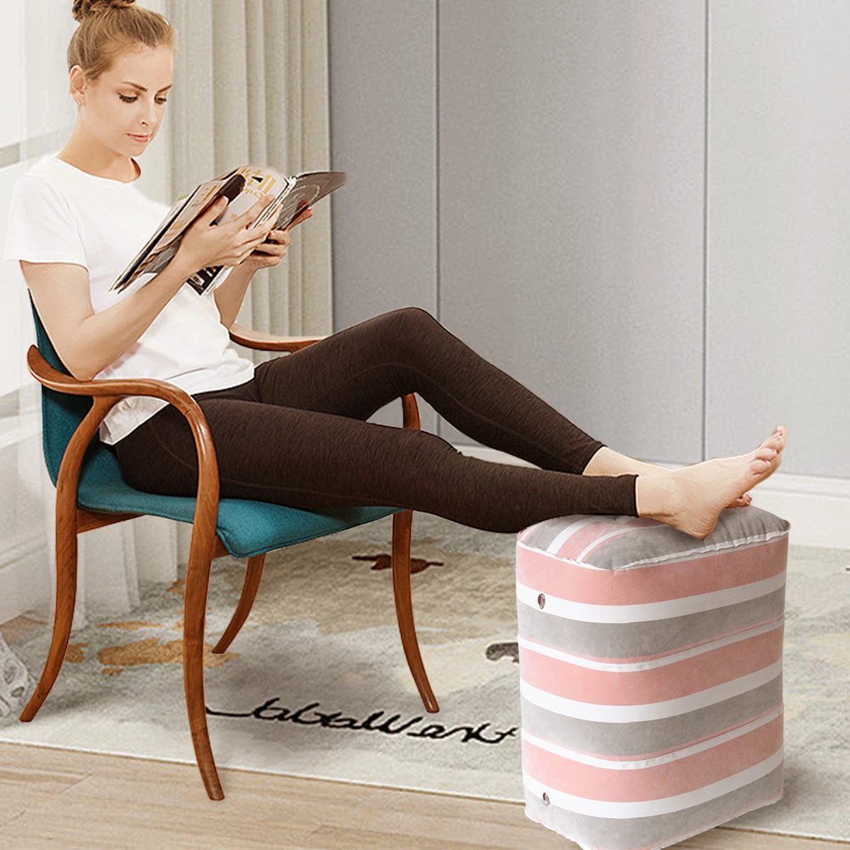 Inflatable Sleeping Foot Rest Pillow for Air Travel, PVC Adjustable 3-Layer Flight Footstool Cushion for Car Office