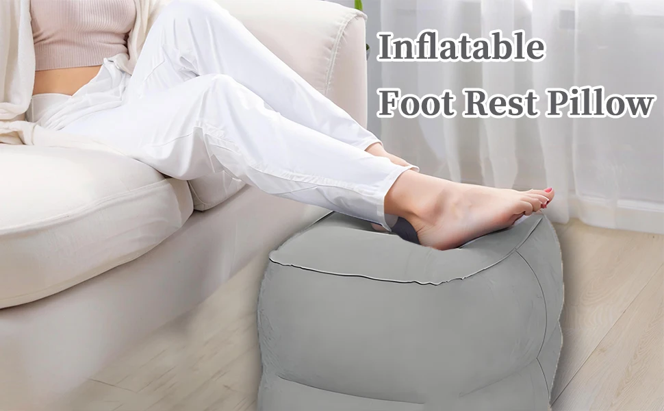 Inflatable Sleeping Foot Rest Pillow for Air Travel, PVC Adjustable 3-Layer Flight Footstool Cushion for Car Office