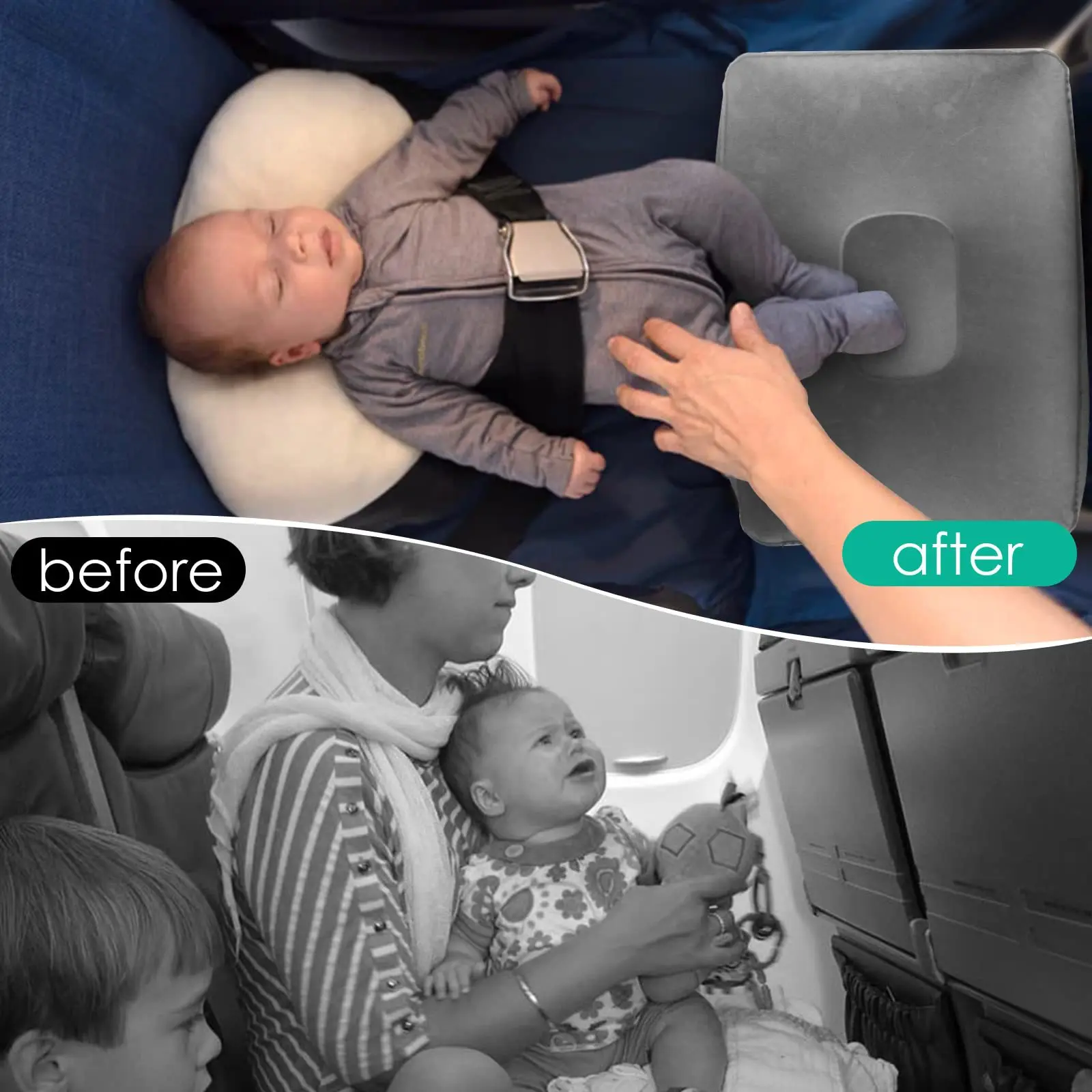 Inflatable Sleeping Foot Rest Pillow for Air Travel, PVC Adjustable 3-Layer Flight Footstool Cushion for Car Office