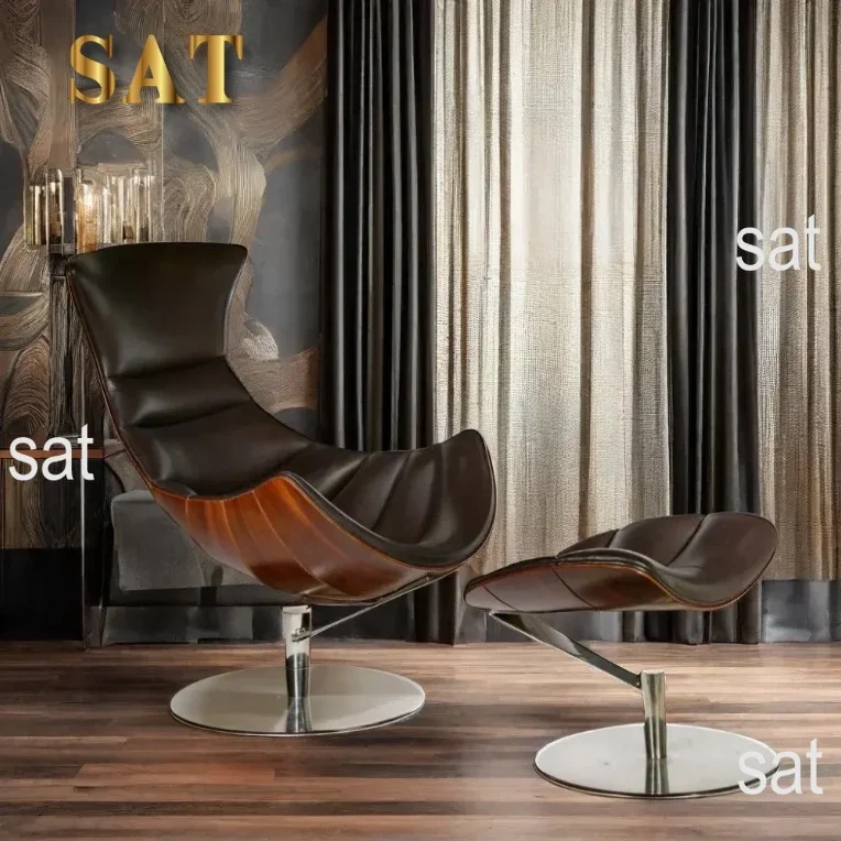 #High Quality Indoor/Outdoor Home and Hotel Lounger Chair Wood and Leather Fabric with Living Room Seating Accent
