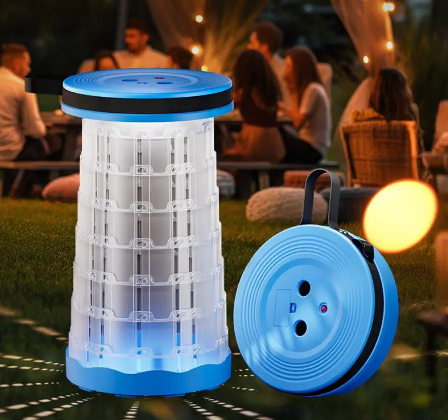 New Outdoor Portable LED Brighten Telescopic Stools & Ottomans Hosehold Camping Fishing Foldable Adjustable Shine Stool Chiar