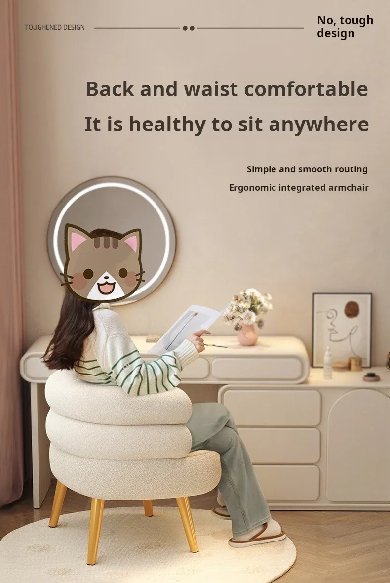 Modern Living Room1-Person Sofa Comfortable Bedroom Fluff Armchair Nordic Simple Nail Salon Makeup Chair Dressing Table Stool