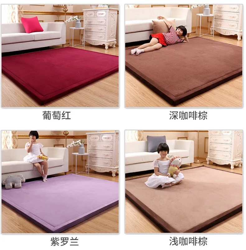 Japanese Style 3CM Thickeness Coral Fleece Velvet Mats Thickening Camel Bed Mattress Living Room Tatami Carpet Baby Crawling Mat