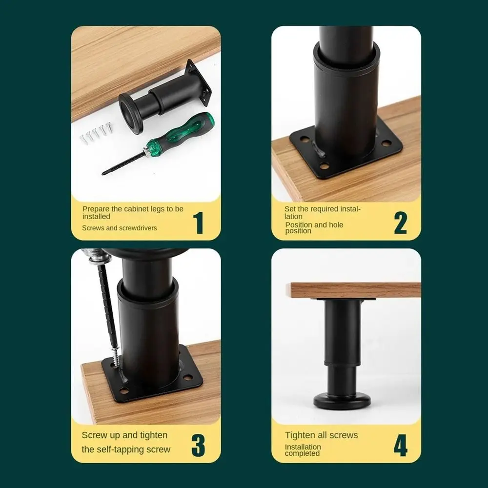 New Stainless Steel Replacement Metal Feet Black White Adjustable Furniture Legs for Cabinet Sofa Cupboard Furniture Hardware