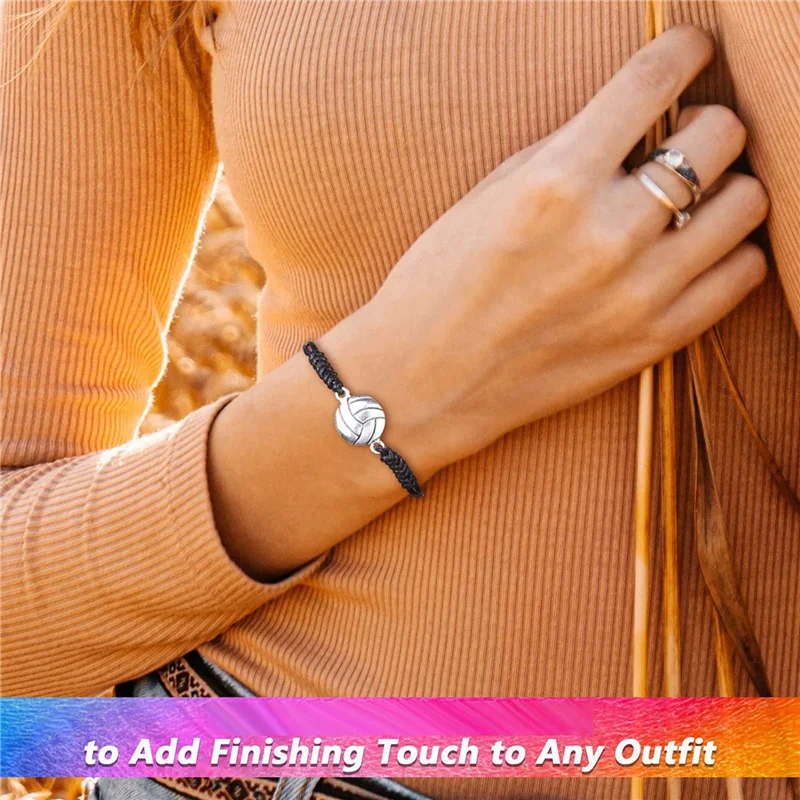 ABWP-48 Piece Volleyball Bracelets, Volleyball Charm Bracelet, Braided String Bracelet With Volleyball Pendant Decoration