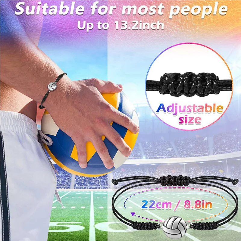 ABWP-48 Piece Volleyball Bracelets, Volleyball Charm Bracelet, Braided String Bracelet With Volleyball Pendant Decoration