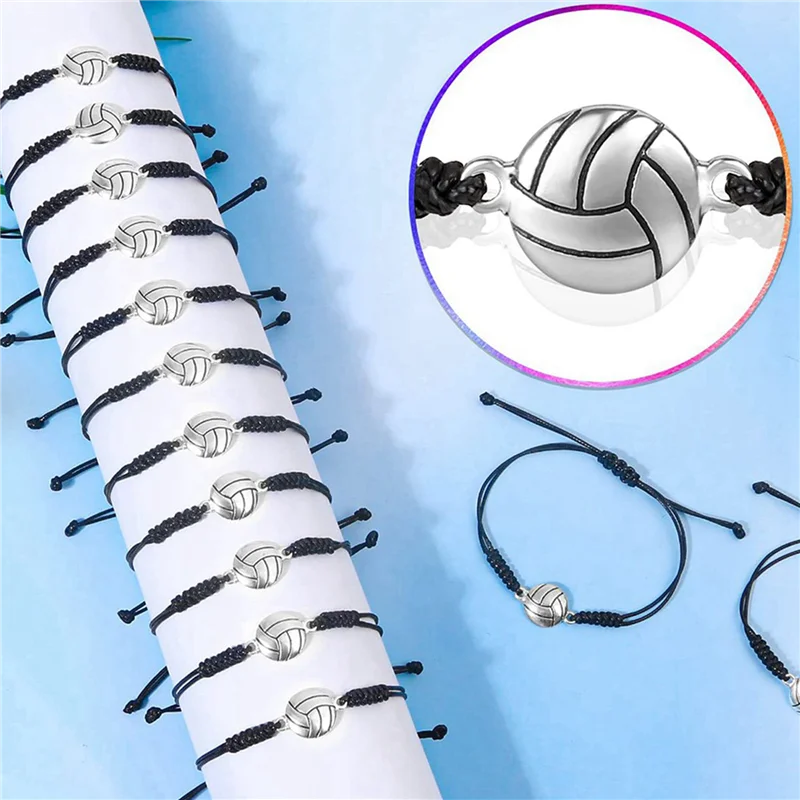 ABWP-48 Piece Volleyball Bracelets, Volleyball Charm Bracelet, Braided String Bracelet With Volleyball Pendant Decoration