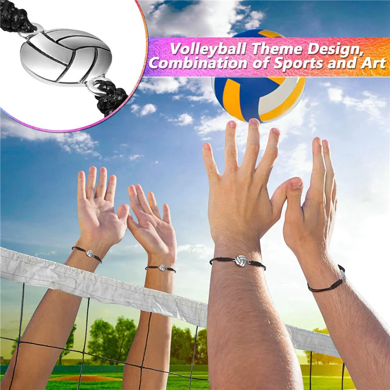 ABWP-48 Piece Volleyball Bracelets, Volleyball Charm Bracelet, Braided String Bracelet With Volleyball Pendant Decoration