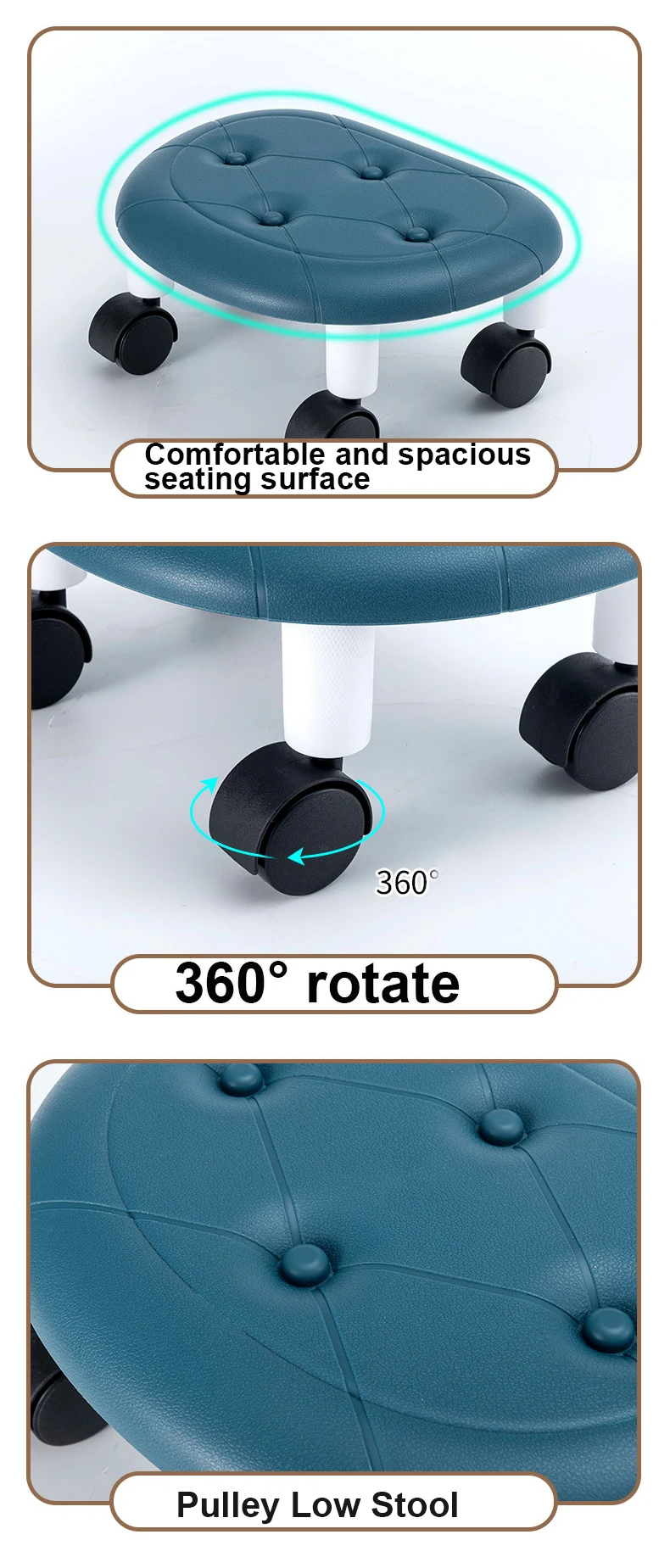 Universal Wheel Stool for Household Use Pulley Low Stool Seat with Wheels CHILDREN'S Multi-functional Stool, Round Stool