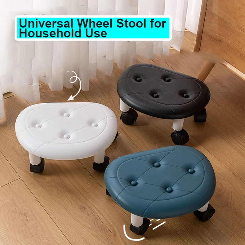 Universal Wheel Stool for Household Use Pulley Low Stool Seat with Wheels CHILDREN'S Multi-functional Stool, Round Stool