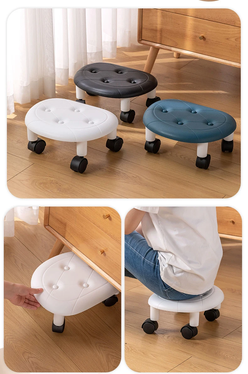 Universal Wheel Stool for Household Use Pulley Low Stool Seat with Wheels CHILDREN'S Multi-functional Stool, Round Stool
