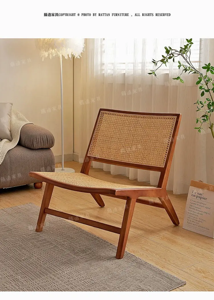 Nordic, Sofa Chair, Solid Wood, Rattan, Recliner Leisure, Chair, Home, Bed and Breakfast Single Lazy, Sofa Balcony, Living Room