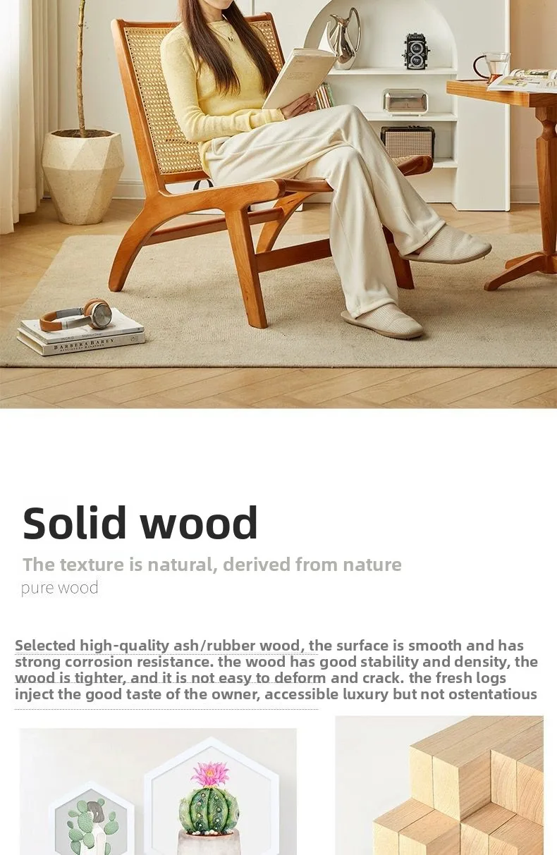 Nordic, Sofa Chair, Solid Wood, Rattan, Recliner Leisure, Chair, Home, Bed and Breakfast Single Lazy, Sofa Balcony, Living Room