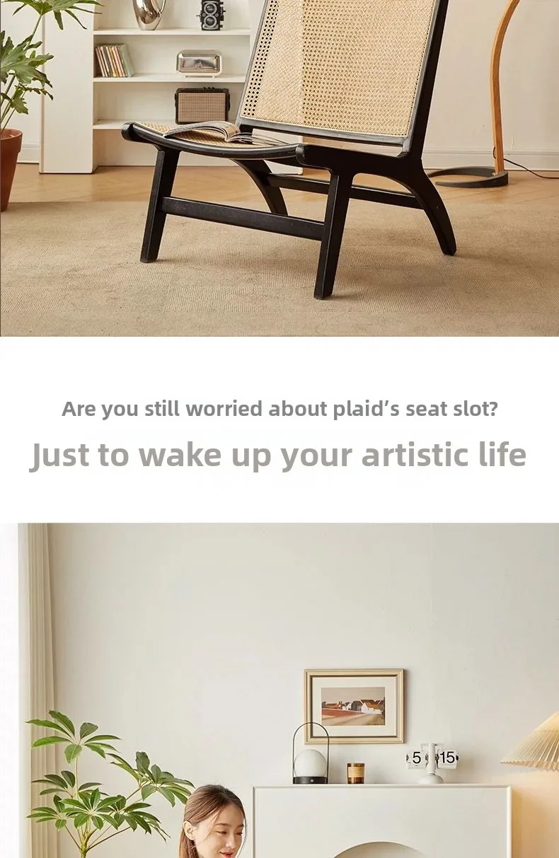 Nordic, Sofa Chair, Solid Wood, Rattan, Recliner Leisure, Chair, Home, Bed and Breakfast Single Lazy, Sofa Balcony, Living Room