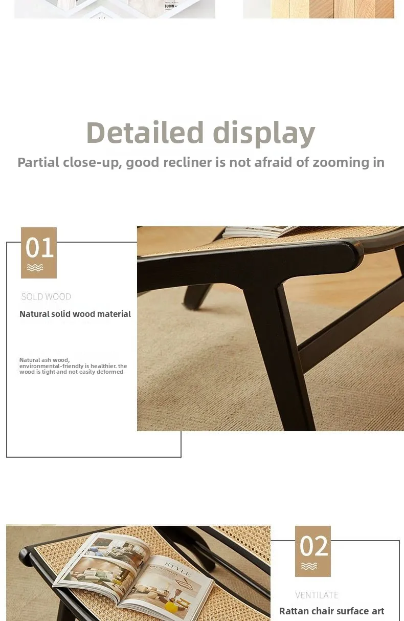 Nordic, Sofa Chair, Solid Wood, Rattan, Recliner Leisure, Chair, Home, Bed and Breakfast Single Lazy, Sofa Balcony, Living Room