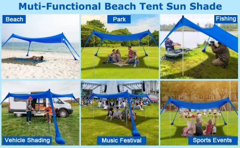 200*210*150CM Family Beach Tent Beach UV Protection Canopy Tent for 3-4 Person Outdoor Camping Wind Resistance Awning
