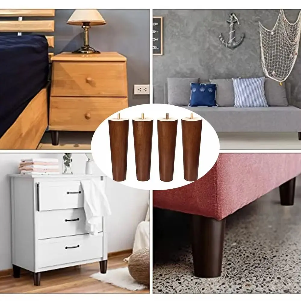 8/10/12/15/20cm Durable Solid Wood Furniture Legs Conical Universal Sofa Legs with Iron Sheet Chair Replacement Feet