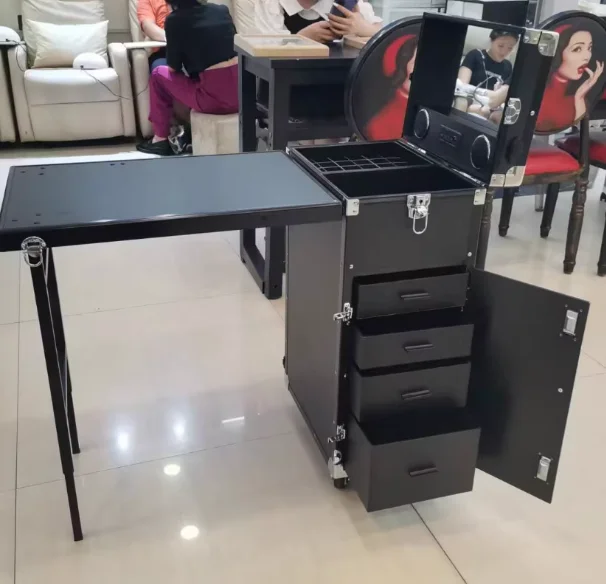 # Hot Sales Portable Rolling Manicure Table Foldable Traveling Nail Desk W/Storage Bluetooth Player Cosmetic Trolley Case Nail T