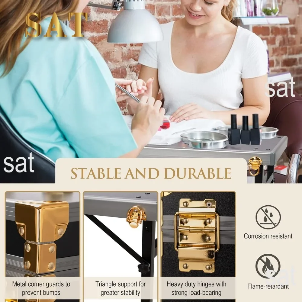 # Hot Sales Portable Rolling Manicure Table Foldable Traveling Nail Desk W/Storage Bluetooth Player Cosmetic Trolley Case Nail T
