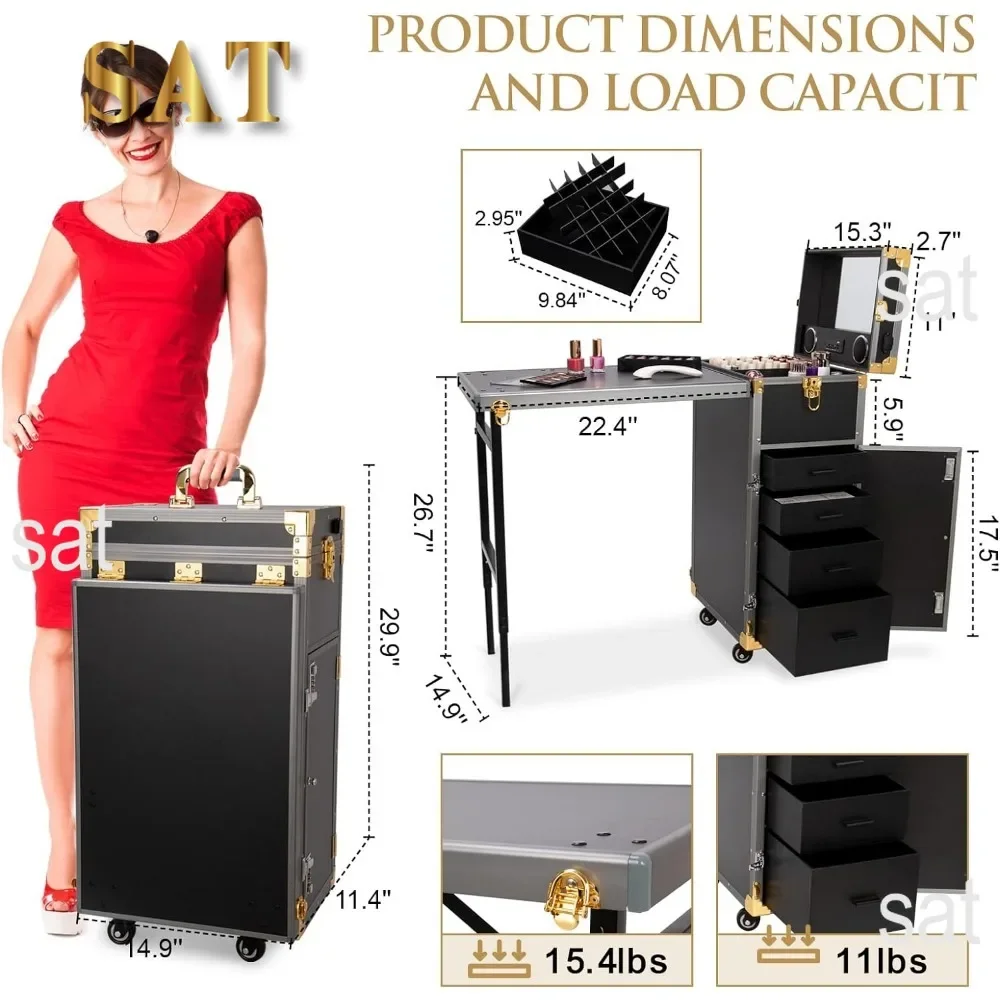 # Hot Sales Portable Rolling Manicure Table Foldable Traveling Nail Desk W/Storage Bluetooth Player Cosmetic Trolley Case Nail T