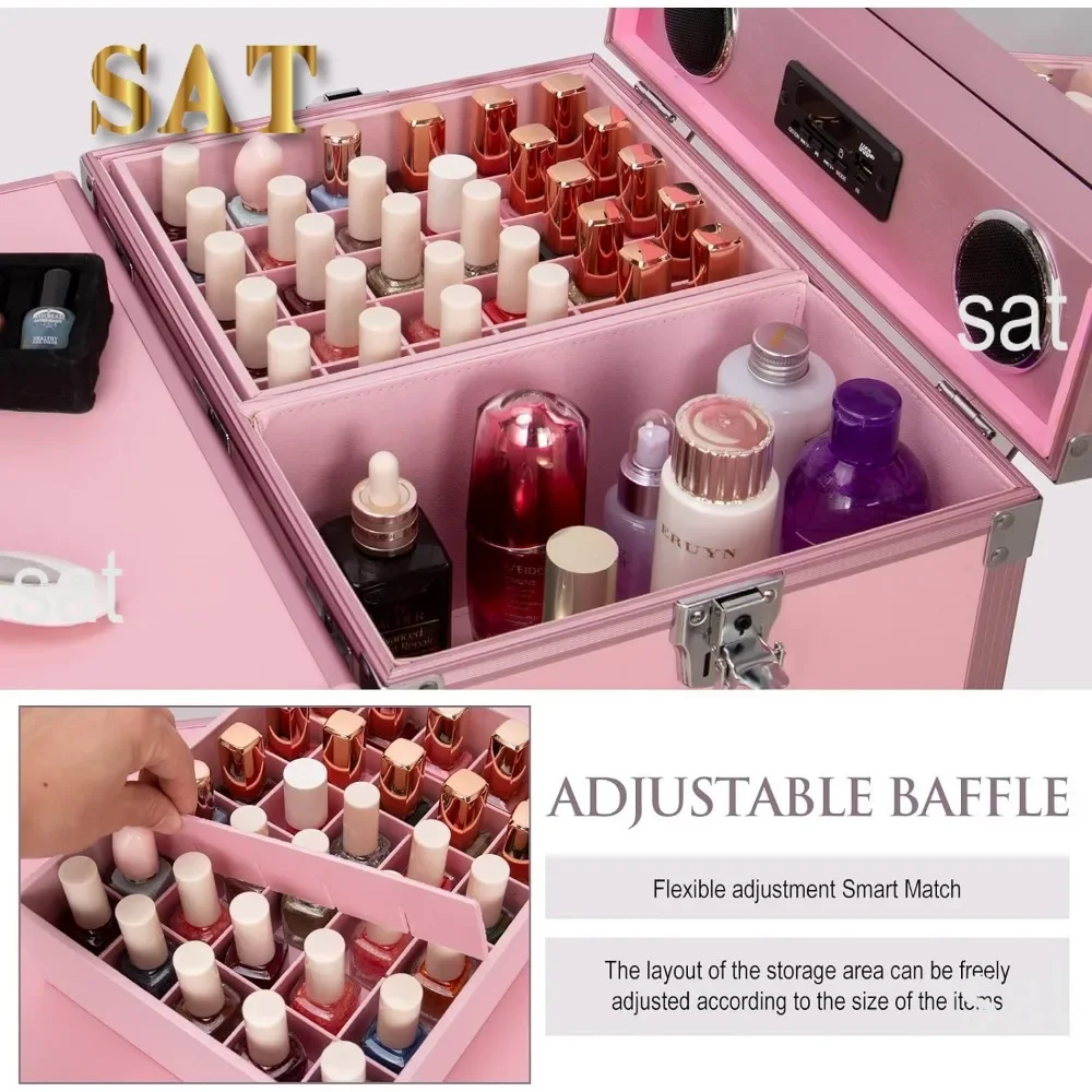 # Hot Sales Portable Rolling Manicure Table Foldable Traveling Nail Desk W/Storage Bluetooth Player Cosmetic Trolley Case Nail T