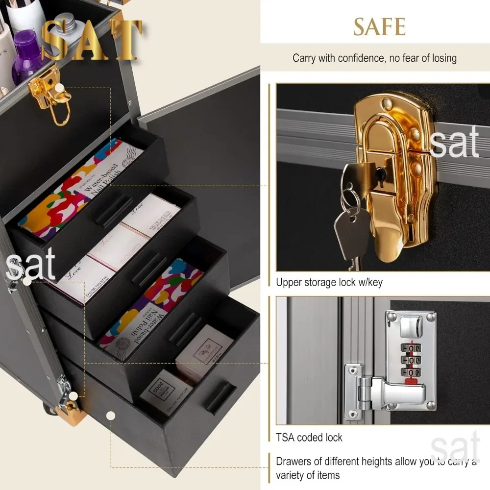 # Hot Sales Portable Rolling Manicure Table Foldable Traveling Nail Desk W/Storage Bluetooth Player Cosmetic Trolley Case Nail T