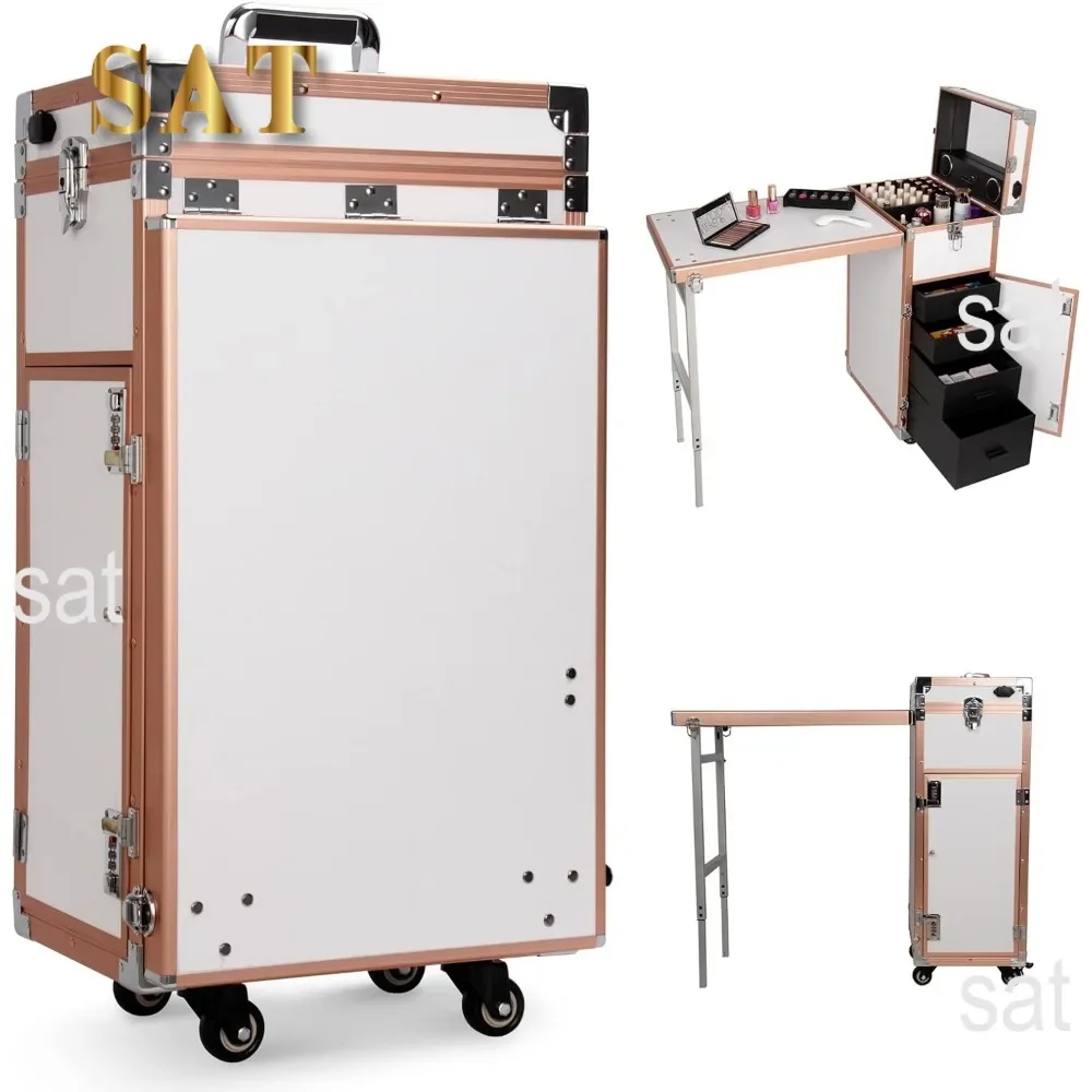 # Hot Sales Portable Rolling Manicure Table Foldable Traveling Nail Desk W/Storage Bluetooth Player Cosmetic Trolley Case Nail T