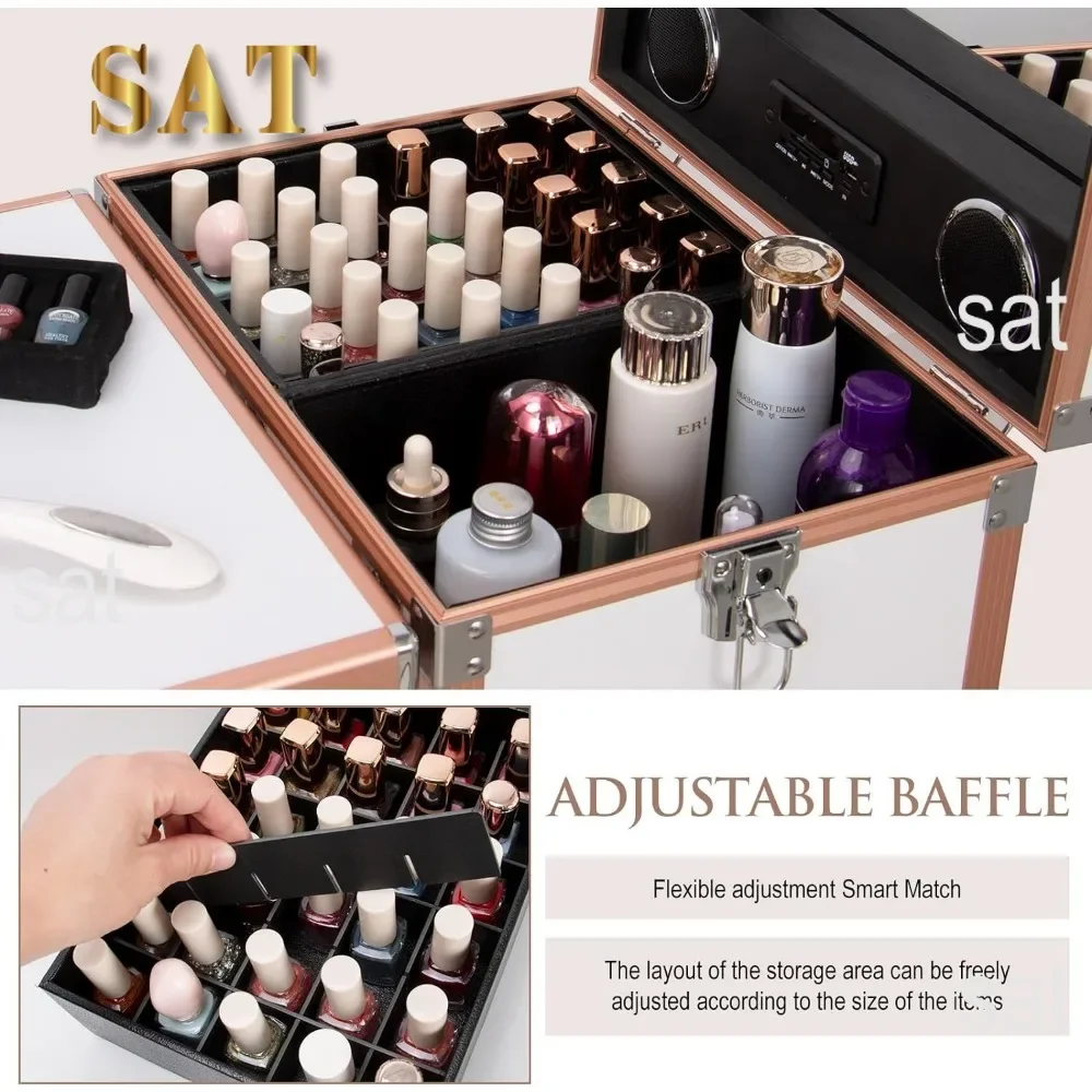 # Hot Sales Portable Rolling Manicure Table Foldable Traveling Nail Desk W/Storage Bluetooth Player Cosmetic Trolley Case Nail T