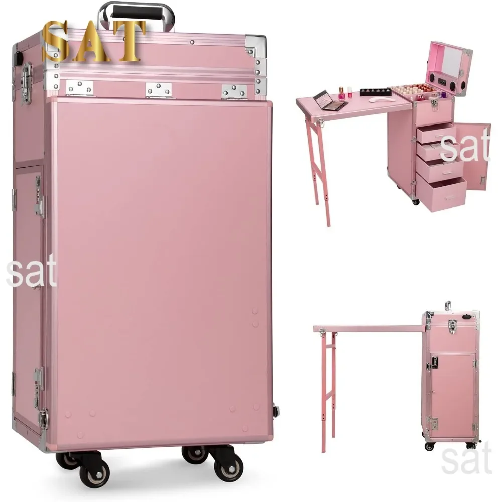 # Hot Sales Portable Rolling Manicure Table Foldable Traveling Nail Desk W/Storage Bluetooth Player Cosmetic Trolley Case Nail T