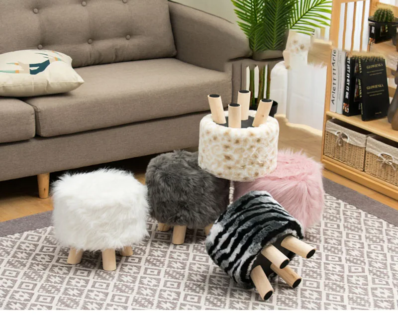 Adorable Shoes-changing Stool Plush Wooden Footrest Removable Chair Cover Soft Seat Cushion Home Decor Furnitu 가구 걸상