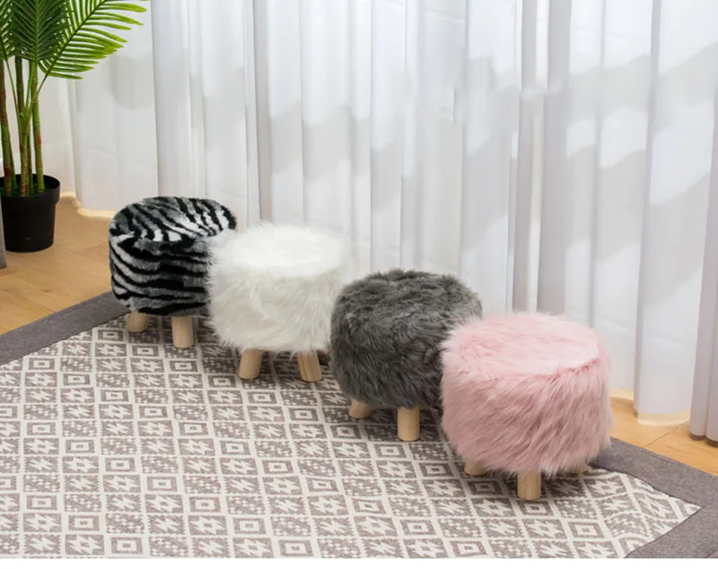 Adorable Shoes-changing Stool Plush Wooden Footrest Removable Chair Cover Soft Seat Cushion Home Decor Furnitu 가구 걸상